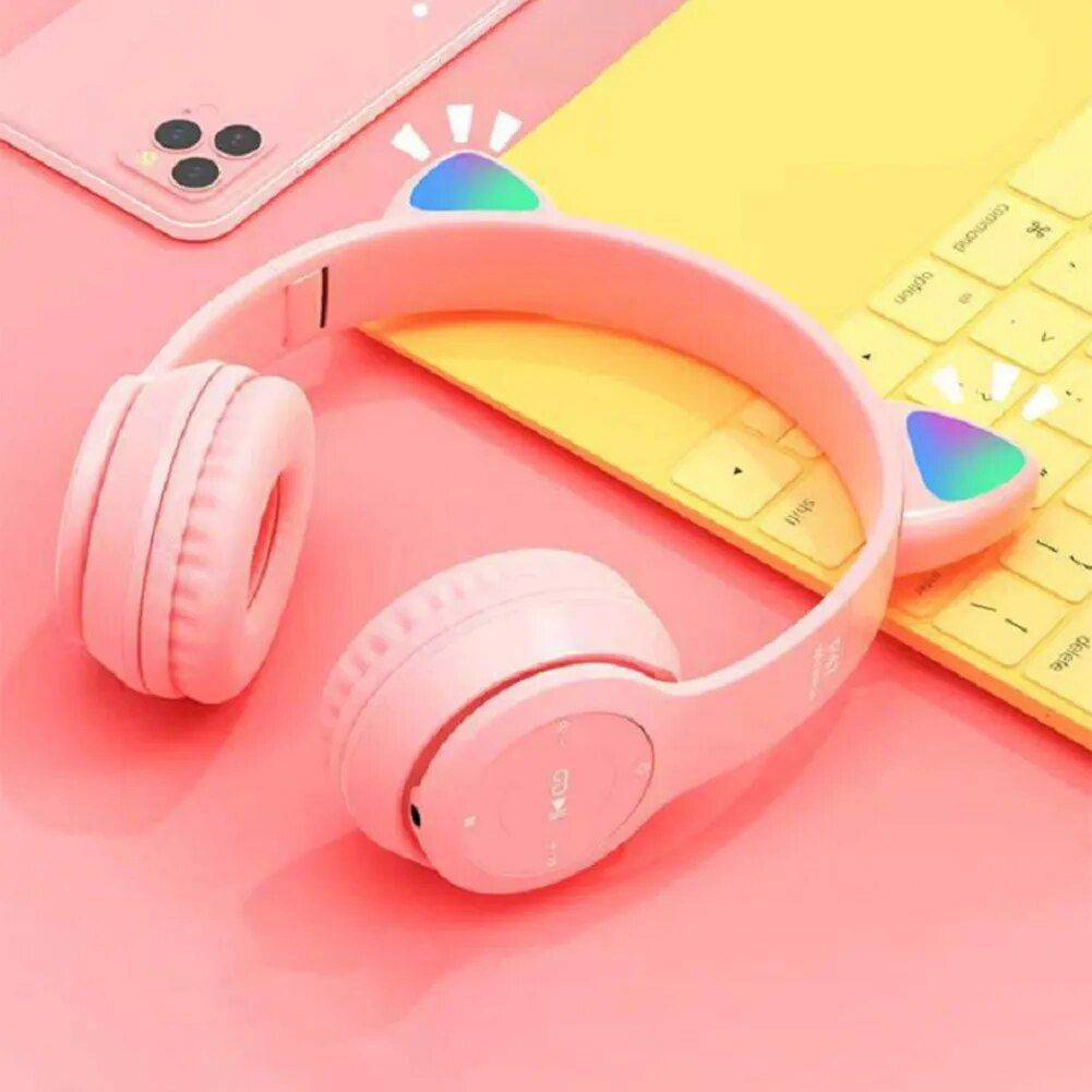 Wireless Cat Ear Bluetooth Headphones with Glowing LED Lights - Over-Ear Gaming & Music Headset for Kids & Adults Gadgets Color : Pink|Blue|Dark Blue|Black|Grey|Purple 