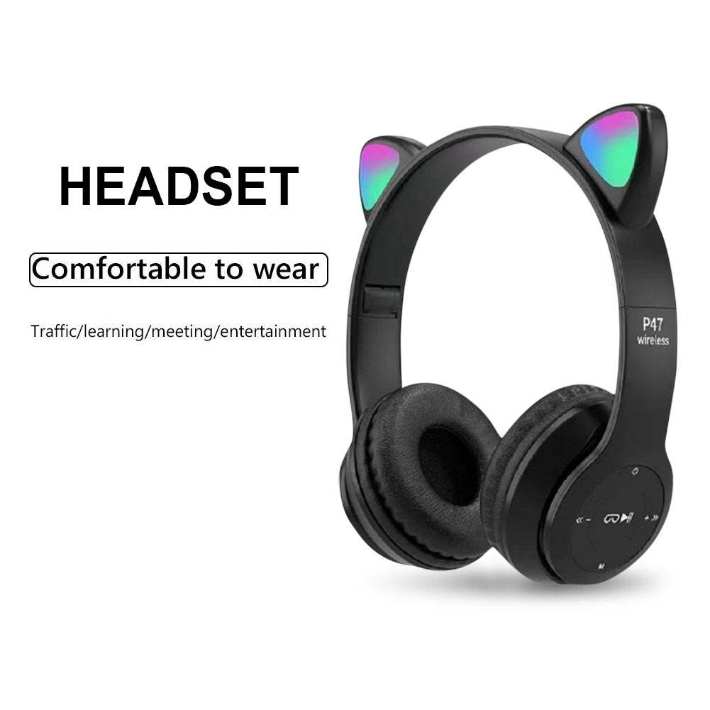 Wireless Cat Ear Bluetooth Headphones with Glowing LED Lights - Over-Ear Gaming & Music Headset for Kids & Adults Gadgets Color : Pink|Blue|Dark Blue|Black|Grey|Purple 