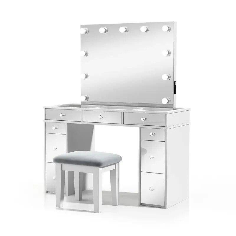 Chic Modern Makeup Vanity Table with LED Mirror and Chair Set Furniture Size : 120x46x77 cm 