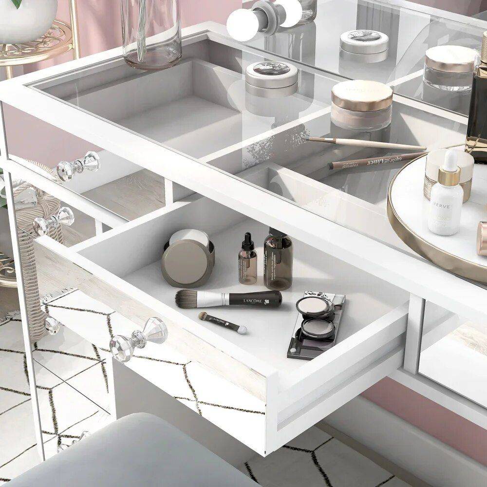 Chic Modern Makeup Vanity Table with LED Mirror and Chair Set Furniture Size : 120x46x77 cm 